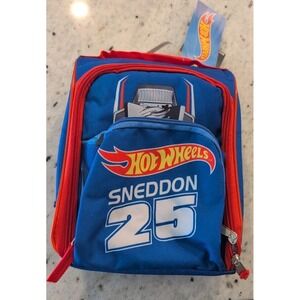 Hot Wheels Car 9.5" Kids School Insulated Lunch Bag #25 Sneddon Blue / Red